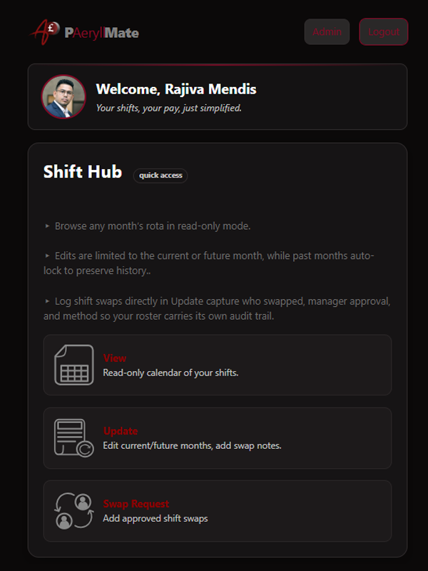 Dashboard – Shift Hub