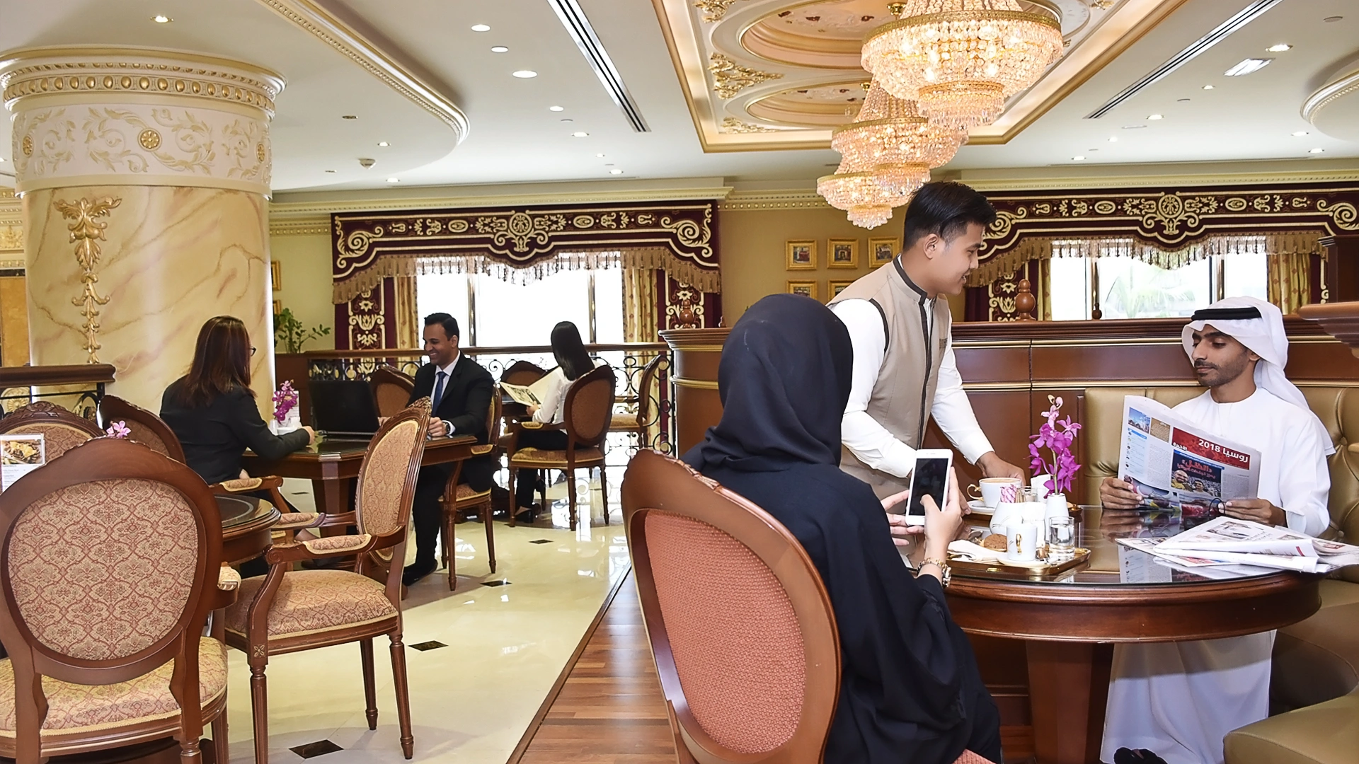 Hospitality detail captured at Brasserie Cafe Royal Rose Hotel Abu Dhabi